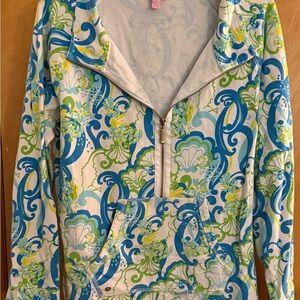 Lilly Pulitzer pop over Blue and Green Patterned Jacket